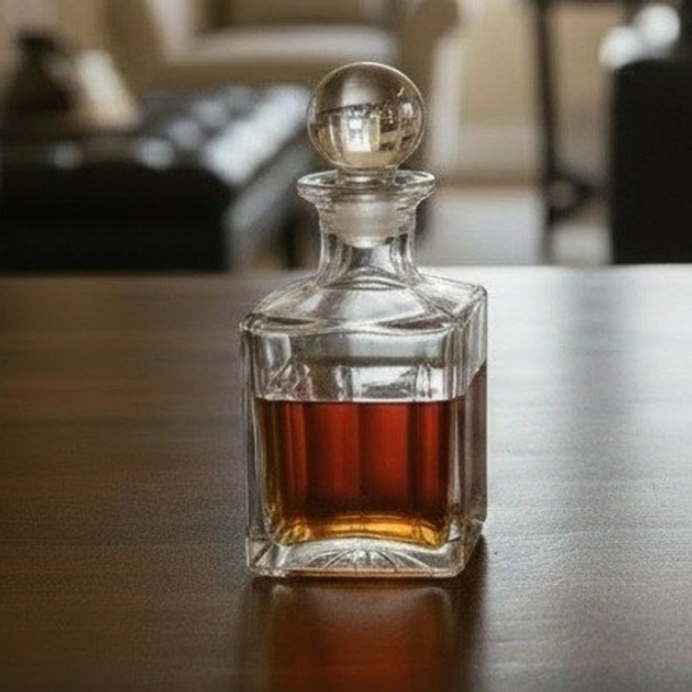 Atlantis Crystal Square Whiskey Decanter with Ball Stopper Made in Portugal 6" - Picture 2 of 5